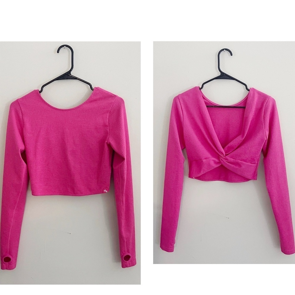 JoyLab Pink Long Sleeve Tie Front Crop Top activewear - Picture 2 of 4